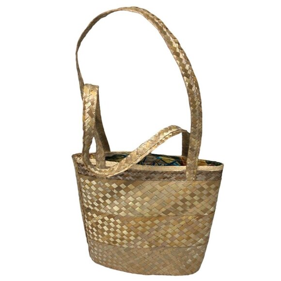 Bahamas Handwoven Straw Tote Bag Purse Floral Flip Flops Beads Lined Cruise Vtg - Picture 2 of 8